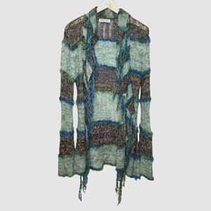 BALL OF COTTON Open Weave Wearable Art Texture Knit Cardigan Sweater M Boho USA